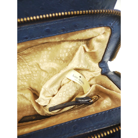 KATE SPADE New York Blue Ostrich Leather Bow Bag Handbag Purse Shoulder Bag - Picture 11 of 16